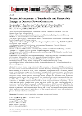 Recent Advancement of Sustainable and Renewable Energy in Osmotic Power Generation