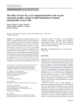 The Effect of Trans-10, Cis-12 Conjugated Linoleic Acid on Gene Expression Proﬁles Related to Lipid Metabolism in Human Intestinal-Like Caco-2 Cells