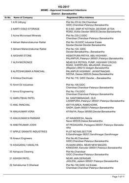 VG-2017 MSME - Approved Investment Intentions District : Banaskantha Sr.No