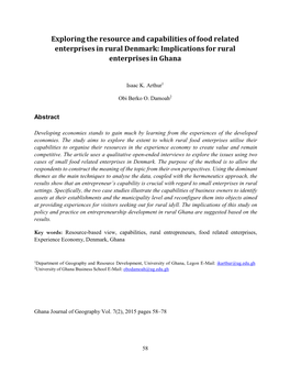 Exploring the Resource and Capabilities of Food Related Enterprises in Rural Denmark: Implications for Rural Enterprises in Ghana