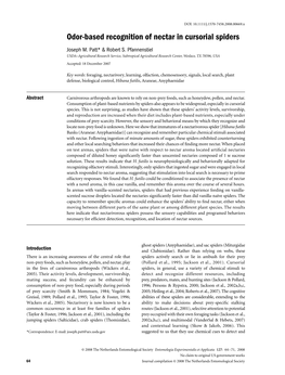 Odor-Based Recognition of Nectar in Cursorial Spiders