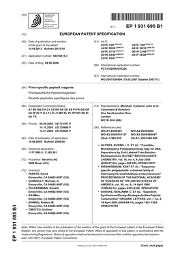 Prion-Specific Peptoid Reagents Prionspezifische Peptoidreagentien Reactifs Peptoides Specifiques Des Prions