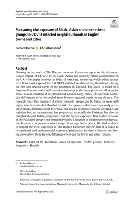 Measuring the Exposure of Black, Asian and Other Ethnic Groups to COVID-Infected Neighbourhoods in English Towns and Cities