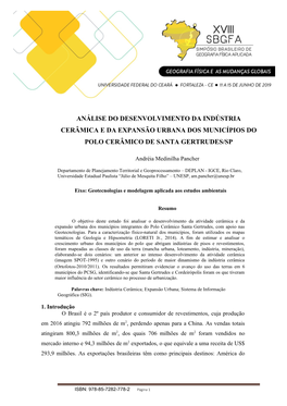 Análise Do Desenvolvimento Da Indústria Cerâmica E Da Expansão Urbana Dos Municípios Do Polo Cerâmico De Santa Gertrudes/Sp