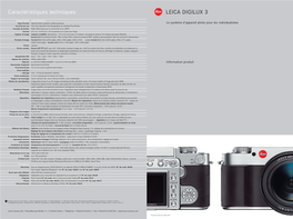 LEICA DIGILUX 3 Caractéristiques Techniques