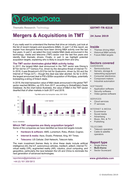 Mergers & Acquisitions in TMT 24 June 2019