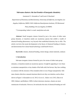 Sub-Nano Clusters: the Last Frontier of Inorganic Chemistry