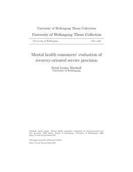 Mental Health Consumers' Evaluation of Recovery-Oriented Service Provision