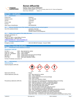 Xenon Difluoride Safety Data Sheet M054201 According to Federal Register / Vol