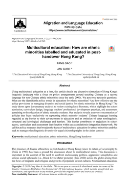 Multicultural Education and Ethnic Minorities in Hong Kong 53