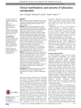 Clinical Manifestations and Outcome of Tuberculous Sclerokeratitis Samir S Shoughy,1 Mahmoud O Jaroudi,1 Khalid F Tabbara1,2,3