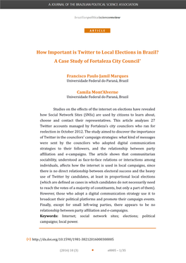 How Important Is Twitter to Local Elections in Brazil? a Case Study of Fortaleza City Council*