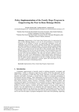 Policy Implementation of the Family Hope Program in Empowering the Poor in Bone Bolango Distric
