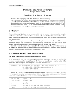 Symmetric and Public-Key Crypto Due April 14 2015, 11:59PM