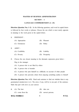 Direction (Question Nos. 1–2) : in the Following Questions, Each Word in Capital Letters Is Followed by Four Words Or Phrases