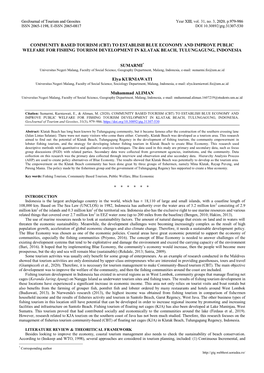 Community Based Tourism (Cbt) to Establish Blue Economy and Improve Public Welfare for Fishing Tourism Development in Klatak Beach, Tulungagung, Indonesia