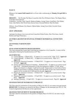 Minutes (City Council) 26 April 2021