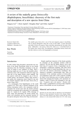 Raphidioptera, Inocelliidae): Discovery of the First Male and Description of a New Species from China