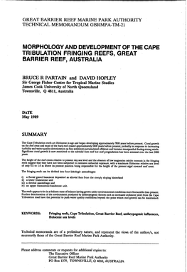 Morphology and Development of the Cape Tribulation Fringing Reefs, Great Barrier Reef, Australia