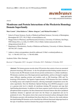 Membrane and Protein Interactions of the Pleckstrin Homology Domain Superfamily