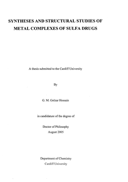 Syntheses and Structural Studies of Metal Complexes of Sulfa Drugs