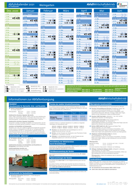 Abfuhrkalender 2021 Informationen Zur Abfallentsorgung Weingarten