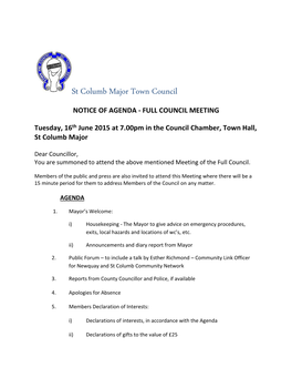 FULL COUNCIL MEETING Tuesday