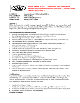 Commissioned Public Safety Officer DEPARTMENT: Public Safety REPORTS TO: Public Safety Supervisor FLSA STATUS: Hourly/Non-Exempt