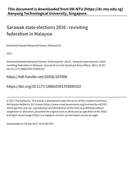 Sarawak State Elections 2016 : Revisiting Federalism in Malaysia