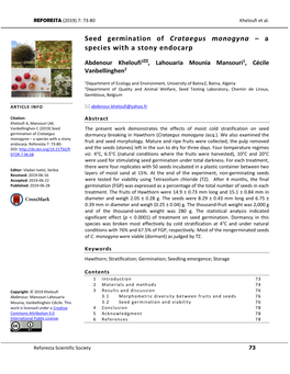 Seed Germination of Crataegus Monogyna – a Species with a Stony Endocarp