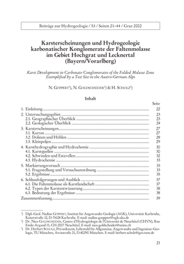 Karsterscheinungen Und Hydrogeologie Karbonatischer Konglomerate Der Faltenmolasse Im Gebiet Hochgrat Und Lecknertal (Bayern/Vorarlberg)