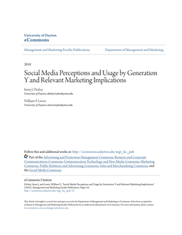 Social Media Perceptions and Usage by Generation Y and Relevant Marketing Implications Irene J