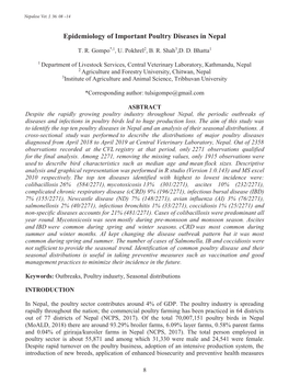 Epidemiology of Important Poultry Diseases in Nepal