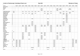 London to Peterborough, Cambridge & King's Lynn May 2022 Mondays to Fridays