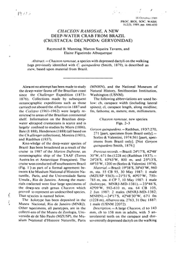 Chaceon Ramosae, a New Deep-Water Crab from Brazil (Crustacea: Decapoda: Geryonidae)