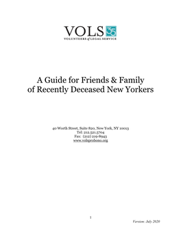 A Guide for Friends & Family of Recently Deceased New Yorkers