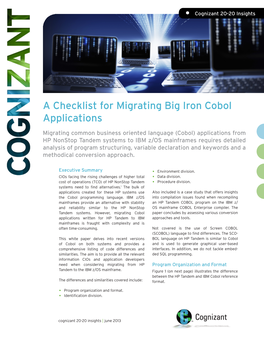 A Checklist for Migrating Big Iron Cobol Applications