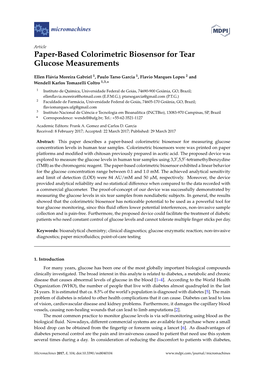 Paper-Based Colorimetric Biosensor for Tear Glucose Measurements