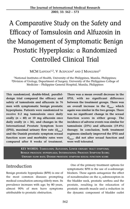 A Comparative Study on the Safety and Efficacy of Tamsulosin And