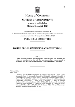 AMENDMENTS Given up to and Including Monday 26 April 2021