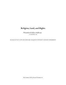 Religion, Land, and Rights