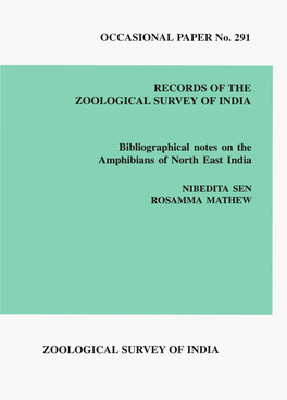 OCCAS ONAL PAPER No. 291 RECORDS of the ZOOLOGICAL