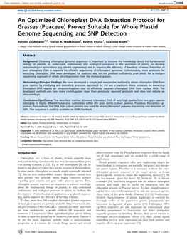 An Optimized Chloroplast DNA Extraction Protocol for Grasses (Poaceae) Proves Suitable for Whole Plastid Genome Sequencing and SNP Detection