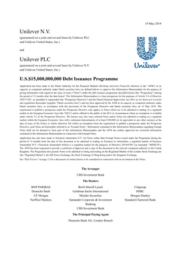 Unilever N.V. Unilever PLC Weena 455 Unilever House 3013 AL 100 Victoria Embankment Rotterdam London EC4Y 0DY the Netherlands United Kingdom