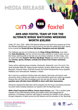 Arn and Foxtel Team up for the Ultimate Binge Watching Weekend Worth $50,000