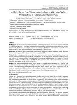 A Model-Based Cost-Minimization Analysis As a Decision Tool in Obstetric Care in Helgeland, Northern Norway
