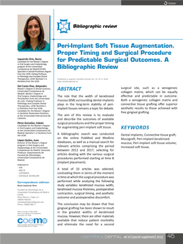 Peri-Implant Soft Tissue Augmentation. Proper Timing and Surgical Procedure Izquierdo Orts, Rocío Candidate for the Master’S Degree for Predictable Surgical Outcomes