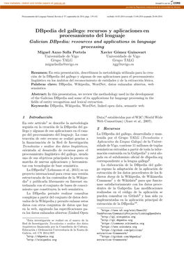 Dbpedia Del Gallego: Recursos Y Aplicaciones En Procesamiento Del