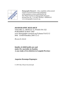 Quality of Child Health Care and Under-Five Mortality in Zambia: a Case Study of Two Districts in Luapula Province