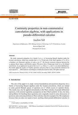 Continuity Properties in Non-Commutative Convolution Algebras, with Applications in Pseudo-Differential Calculus